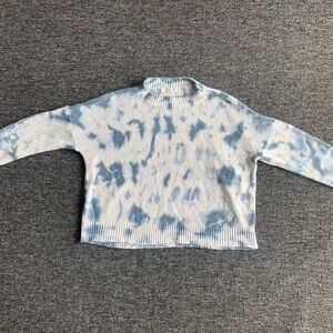 Elan Blue and White Preppy Aesthetic Elegant Chic Casual Soft Cowl Neck Sweater